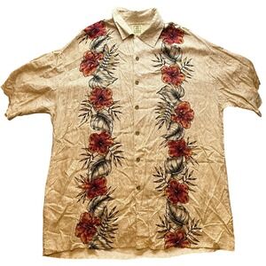 Morro Bay‎ Shirt Mens Large Floral Hawaiian Costal AOP Beachy Vacation Button Up